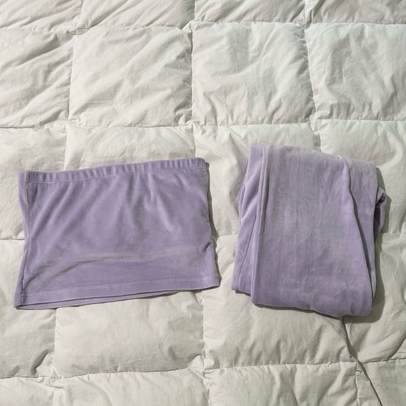 Brave Soul Women’s Two Piece Velvet Set Medium Lilac Purple Tube Top Flare Pants - Picture 7 of 10